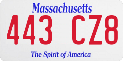 MA license plate 443CZ8