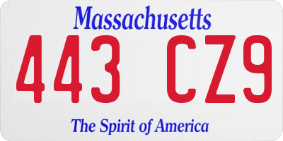 MA license plate 443CZ9