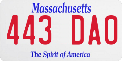 MA license plate 443DA0