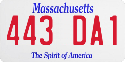 MA license plate 443DA1