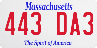 MA license plate 443DA3