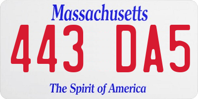 MA license plate 443DA5