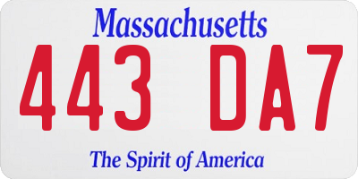 MA license plate 443DA7