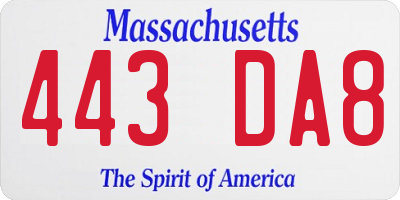 MA license plate 443DA8