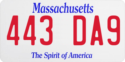 MA license plate 443DA9