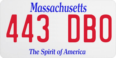 MA license plate 443DB0