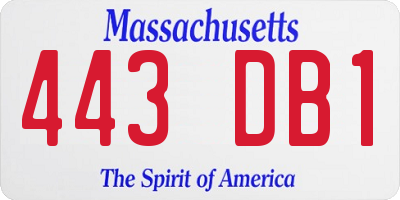 MA license plate 443DB1