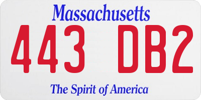 MA license plate 443DB2