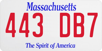 MA license plate 443DB7