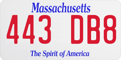 MA license plate 443DB8