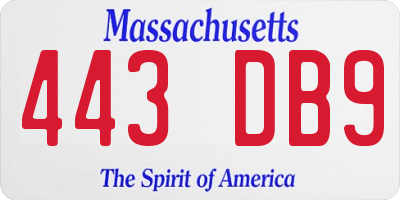 MA license plate 443DB9