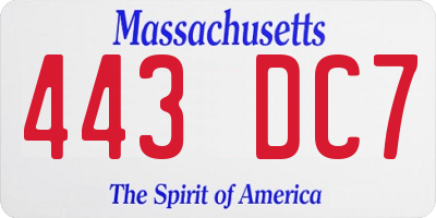 MA license plate 443DC7