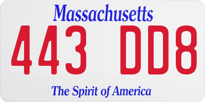 MA license plate 443DD8