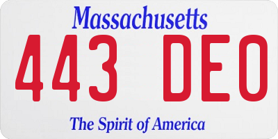 MA license plate 443DE0