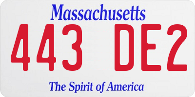 MA license plate 443DE2