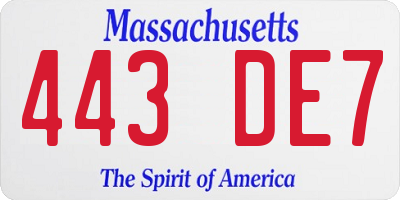 MA license plate 443DE7