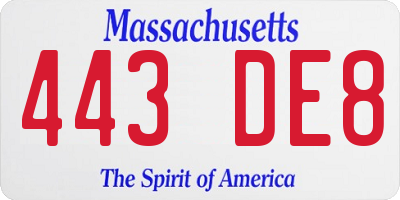 MA license plate 443DE8