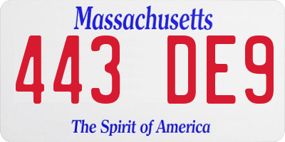 MA license plate 443DE9