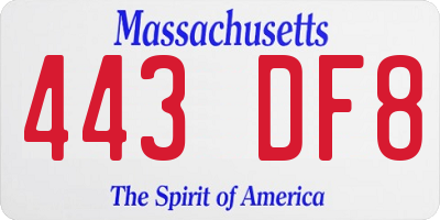 MA license plate 443DF8