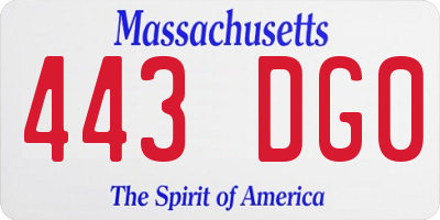 MA license plate 443DG0