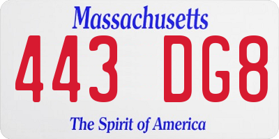 MA license plate 443DG8