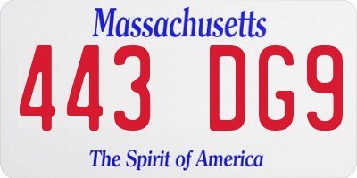 MA license plate 443DG9