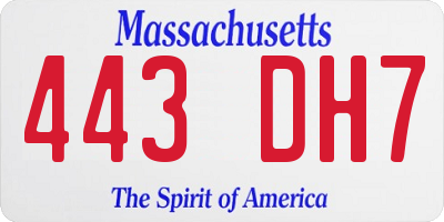 MA license plate 443DH7