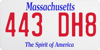 MA license plate 443DH8