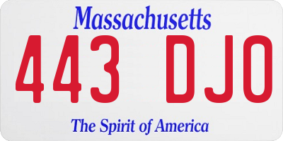 MA license plate 443DJ0