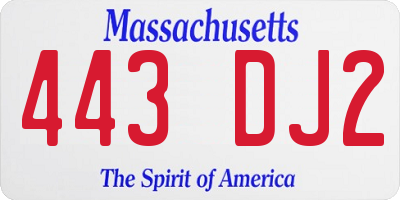 MA license plate 443DJ2