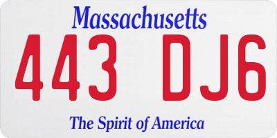 MA license plate 443DJ6