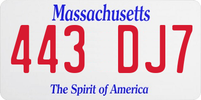 MA license plate 443DJ7