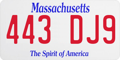 MA license plate 443DJ9