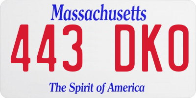 MA license plate 443DK0