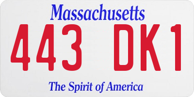 MA license plate 443DK1