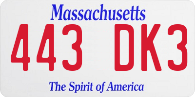 MA license plate 443DK3