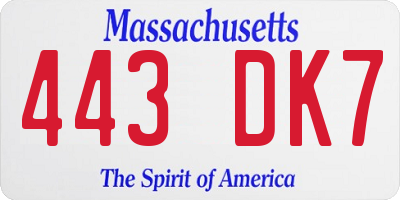 MA license plate 443DK7