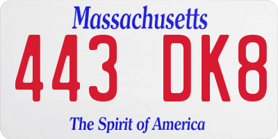 MA license plate 443DK8