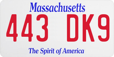 MA license plate 443DK9