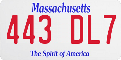 MA license plate 443DL7