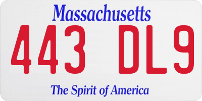 MA license plate 443DL9