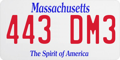 MA license plate 443DM3