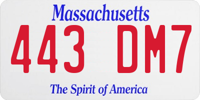 MA license plate 443DM7
