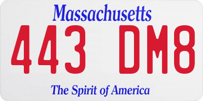 MA license plate 443DM8