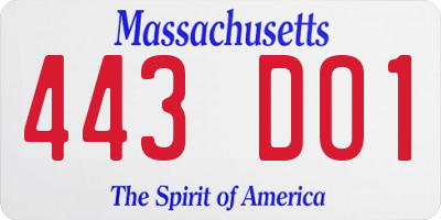 MA license plate 443DO1
