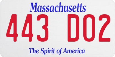 MA license plate 443DO2