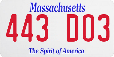 MA license plate 443DO3
