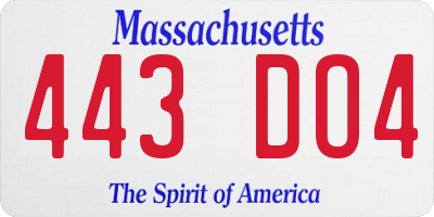 MA license plate 443DO4