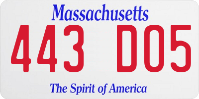 MA license plate 443DO5
