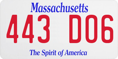 MA license plate 443DO6